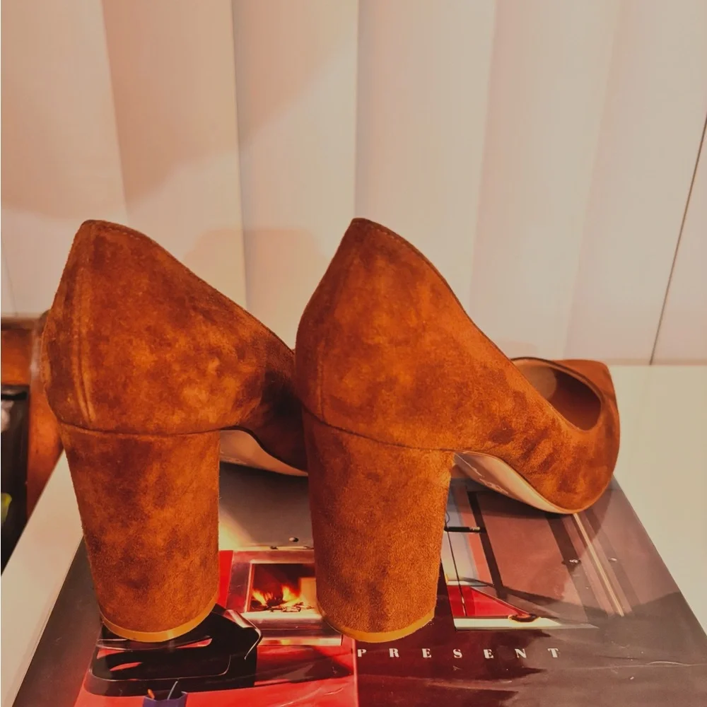 Gianvito Rossi Suede Pointed-Toe Pumps in Cognac - Picture 4 of 5